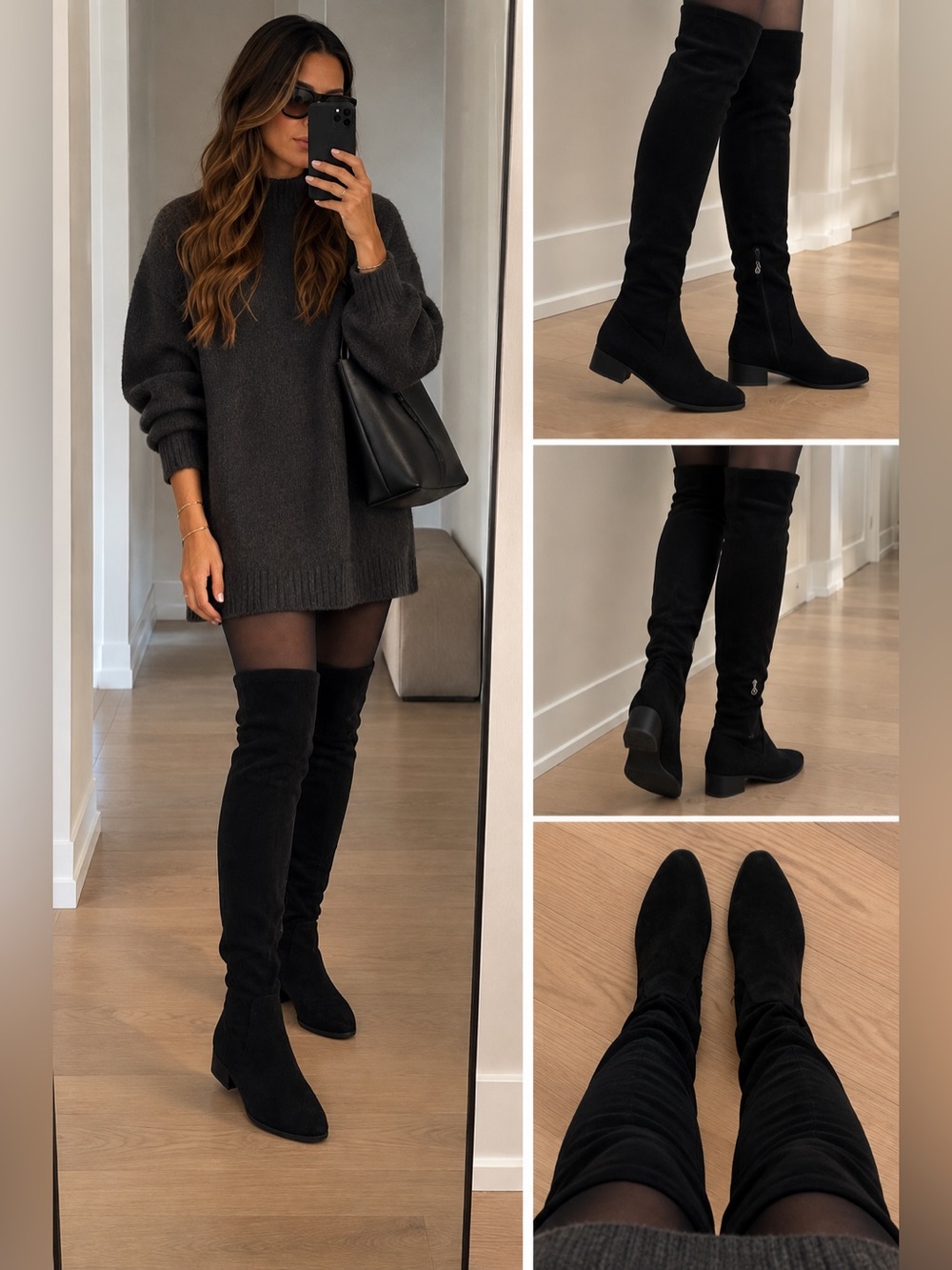 Women's Black Suede Over-the-Knee Boots with Logo Accent
